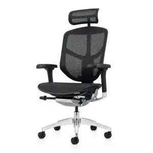 Mesh back chair with lumbar support.